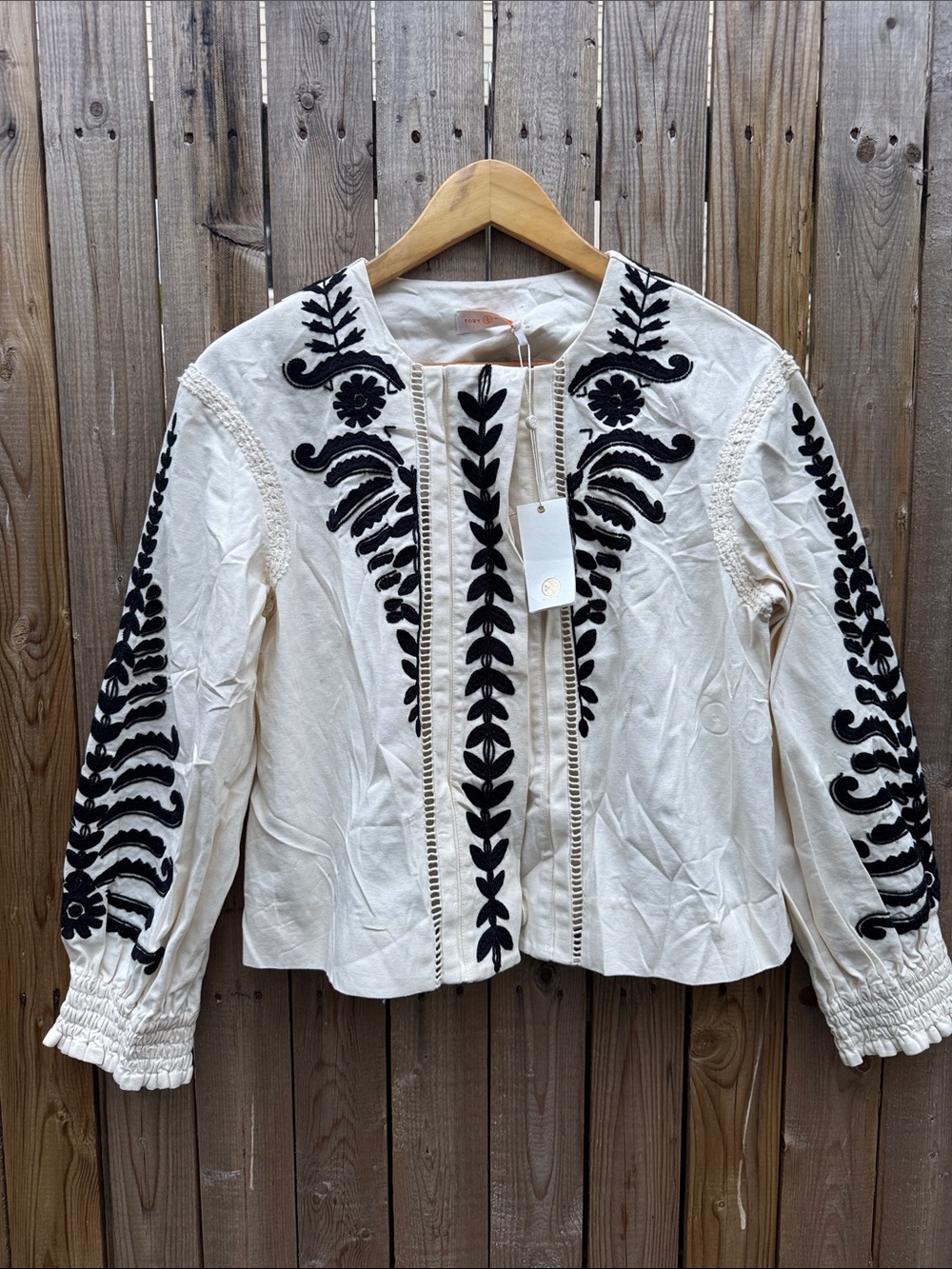 Tory Burch filipa short Jacket Embroidered canvas jacket ivory NWT